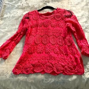 Coral Lined Cotton Lace button-back top S